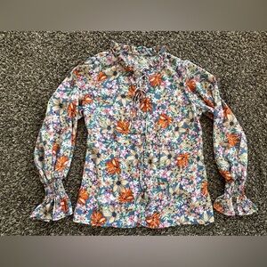 Floral Print Women's long sleeve Top with ruffle sleeves